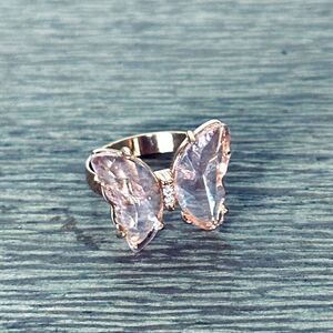 Claire’s Pink Jewel Rose Gold Butterfly Ring